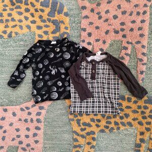 Kate Quinn Lot of 2 Long Sleeved Shirts Plaid Galactic Space Print Modal 6-12 Mo